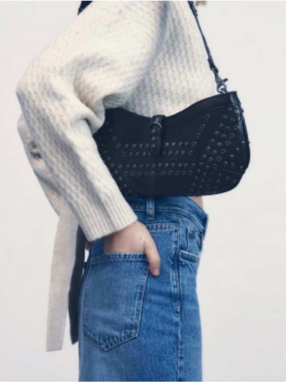 Black Studded Shoulder Bag Zara